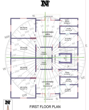 37x43 Floor plan with Vastu Chakra Sample 132