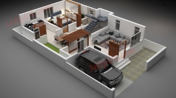 3D floor plan of 1BHK House